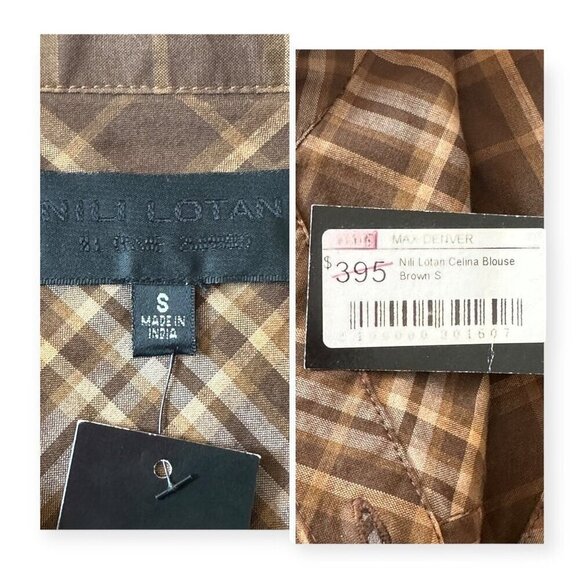 Nili Lotan Brown Plaid Celina Blouse, New With Tag, Size S - Picture 6 of 15